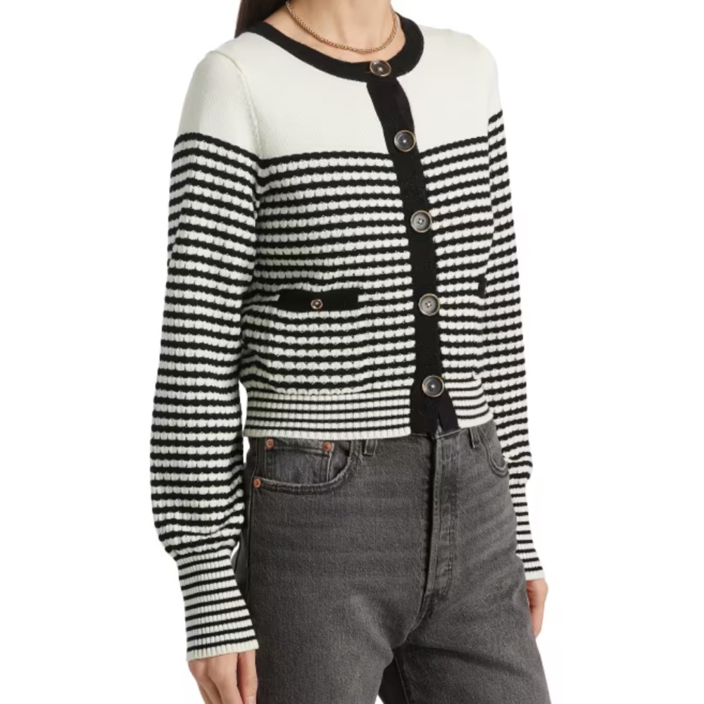 Ramy Brook Bea Metallic Striped Cotton-Blend Cardigan